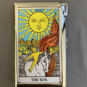 Sun Tarot Card Cigarette Case With Built In Butane Lighter
